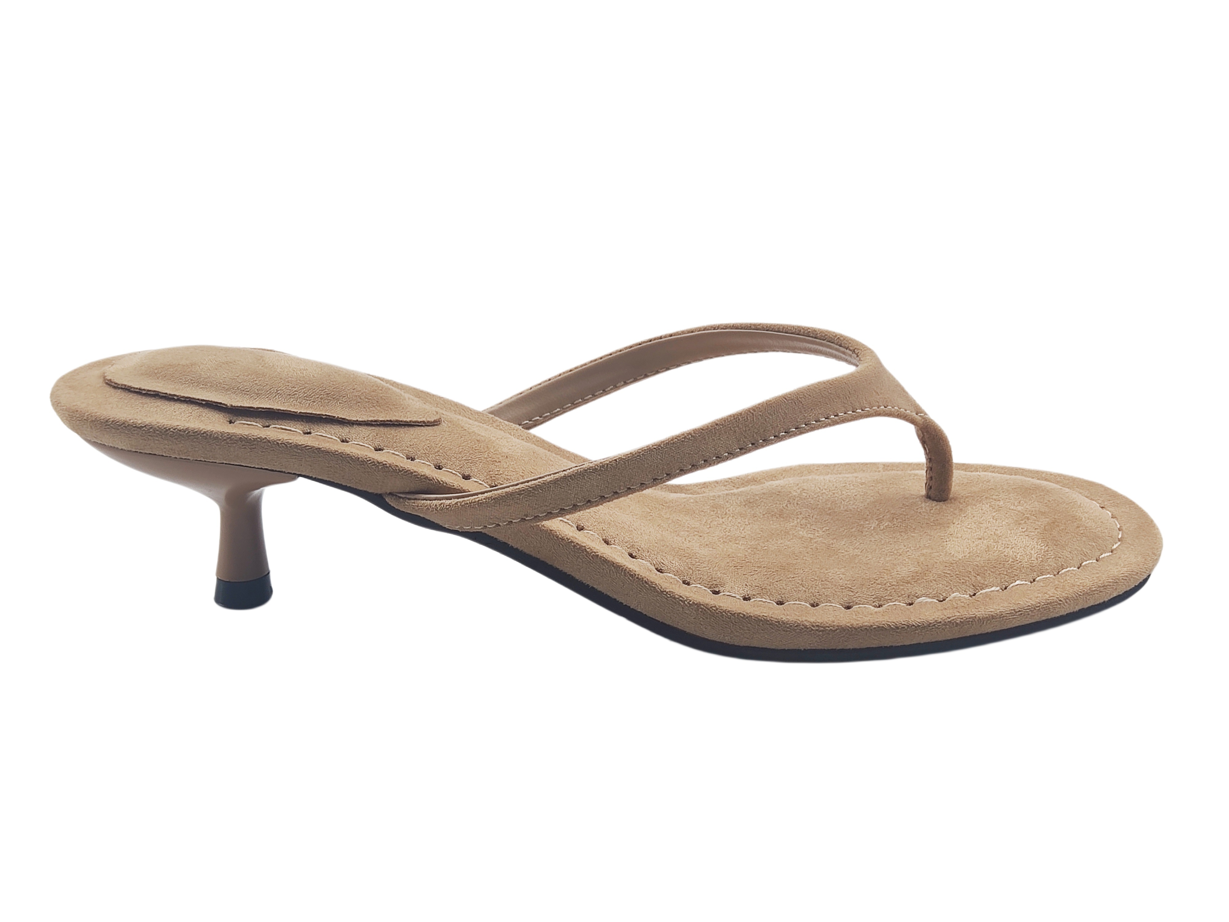 Khaki Suede Kitten Heel Flip Flops,MY SHOP,Khaki Suede Kitten Heel Flip Flops