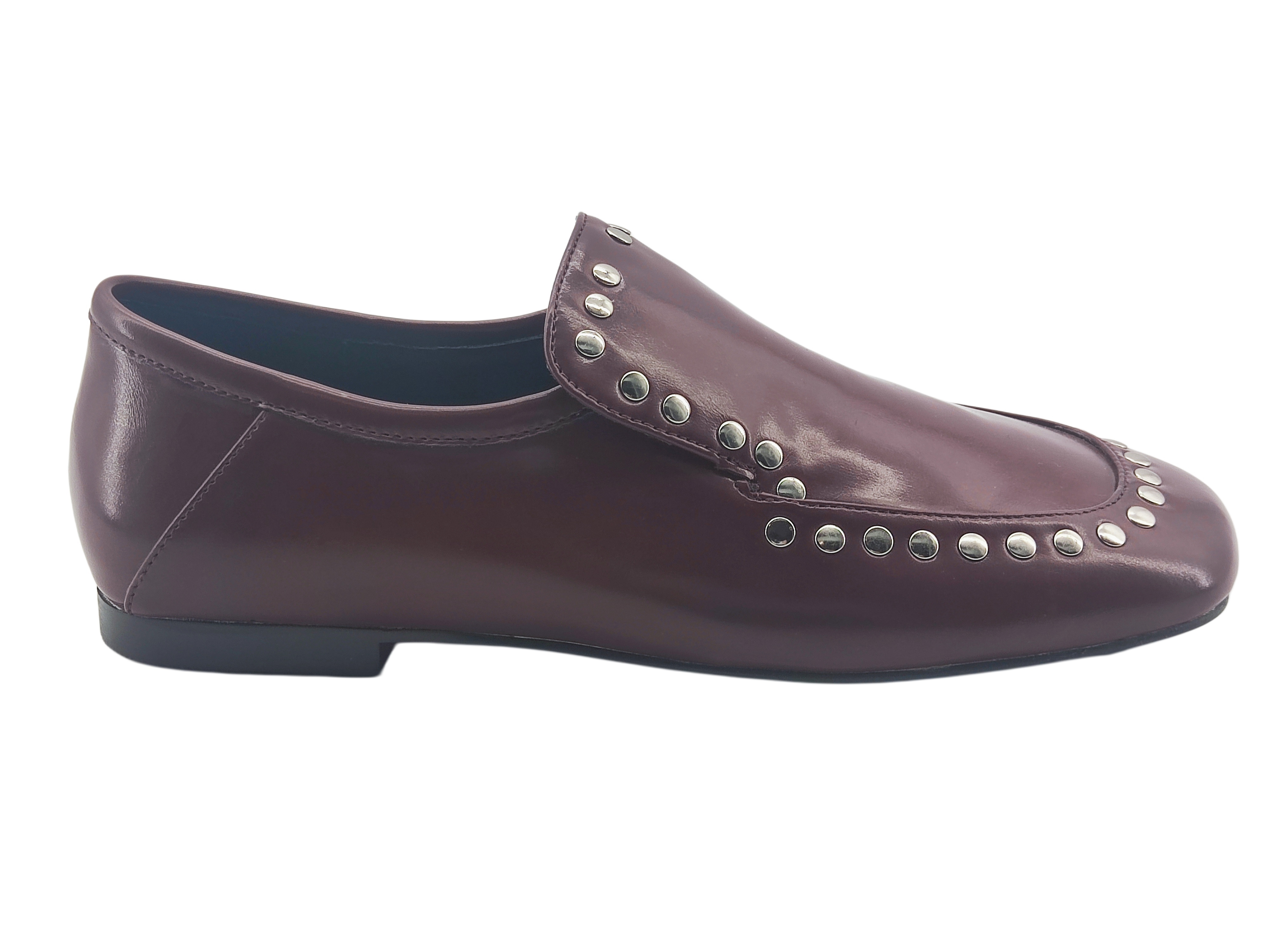 Burgundy Studded Leather Loafers,MY SHOP,Burgundy Studded Leather Loafers