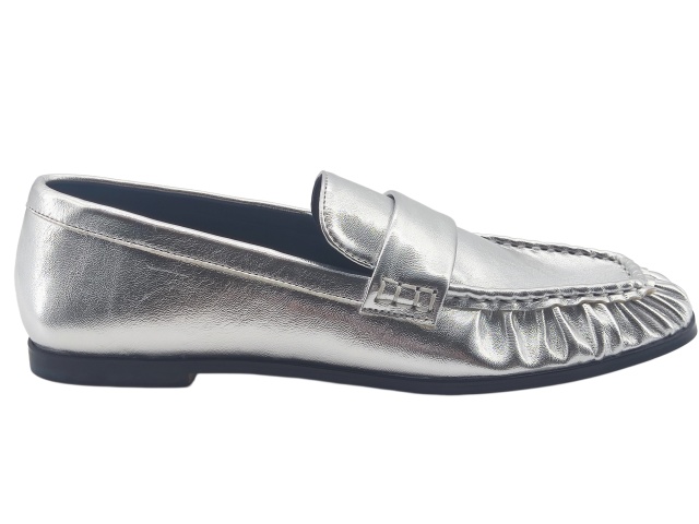 Silver Ruched Metallic Loafers,MY SHOP,Silver Ruched Metallic Loafers