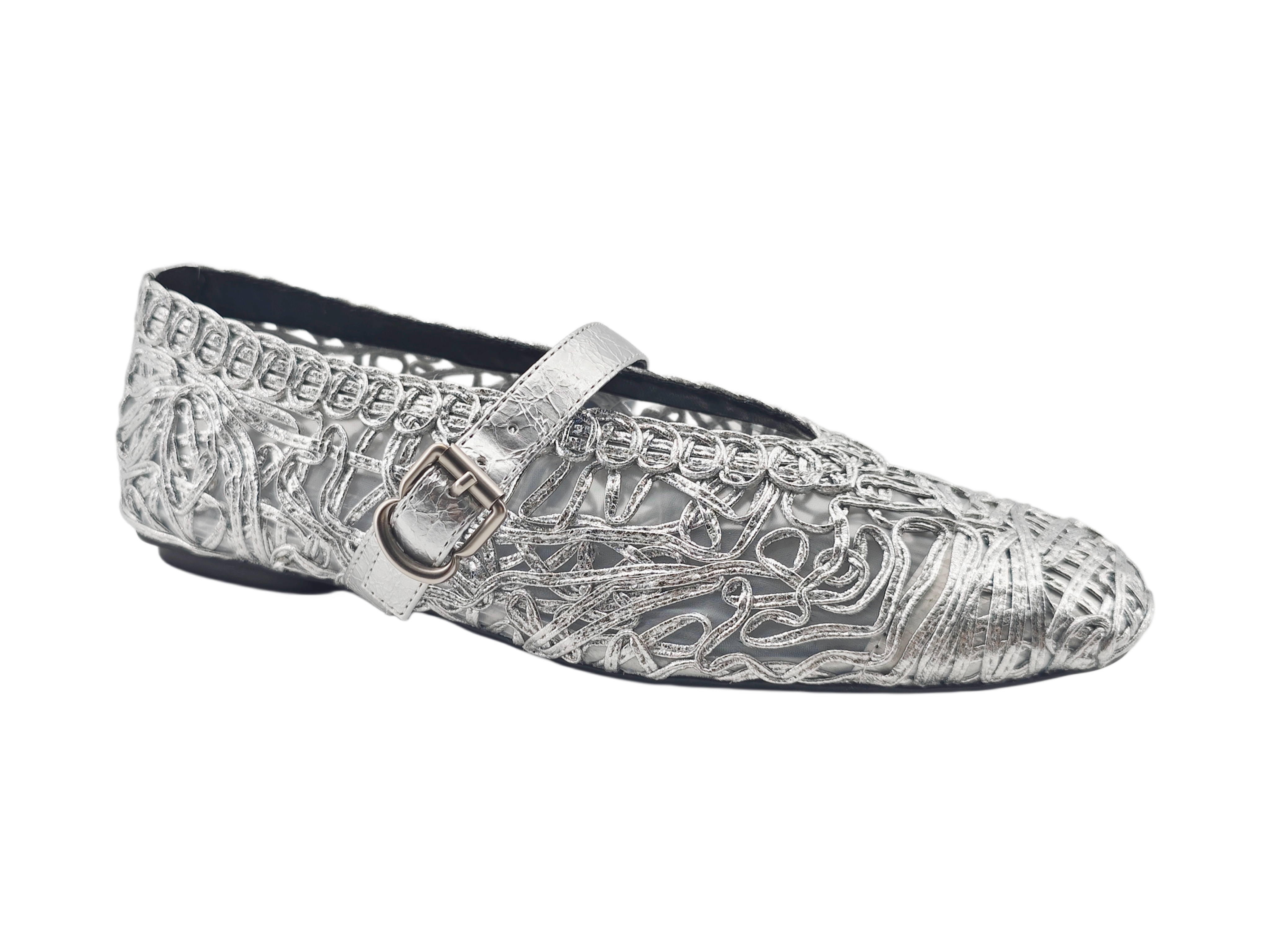 Silver Hollow Woven Mary Jane Flats,MY SHOP,Silver Hollow Woven Mary Jane Flats