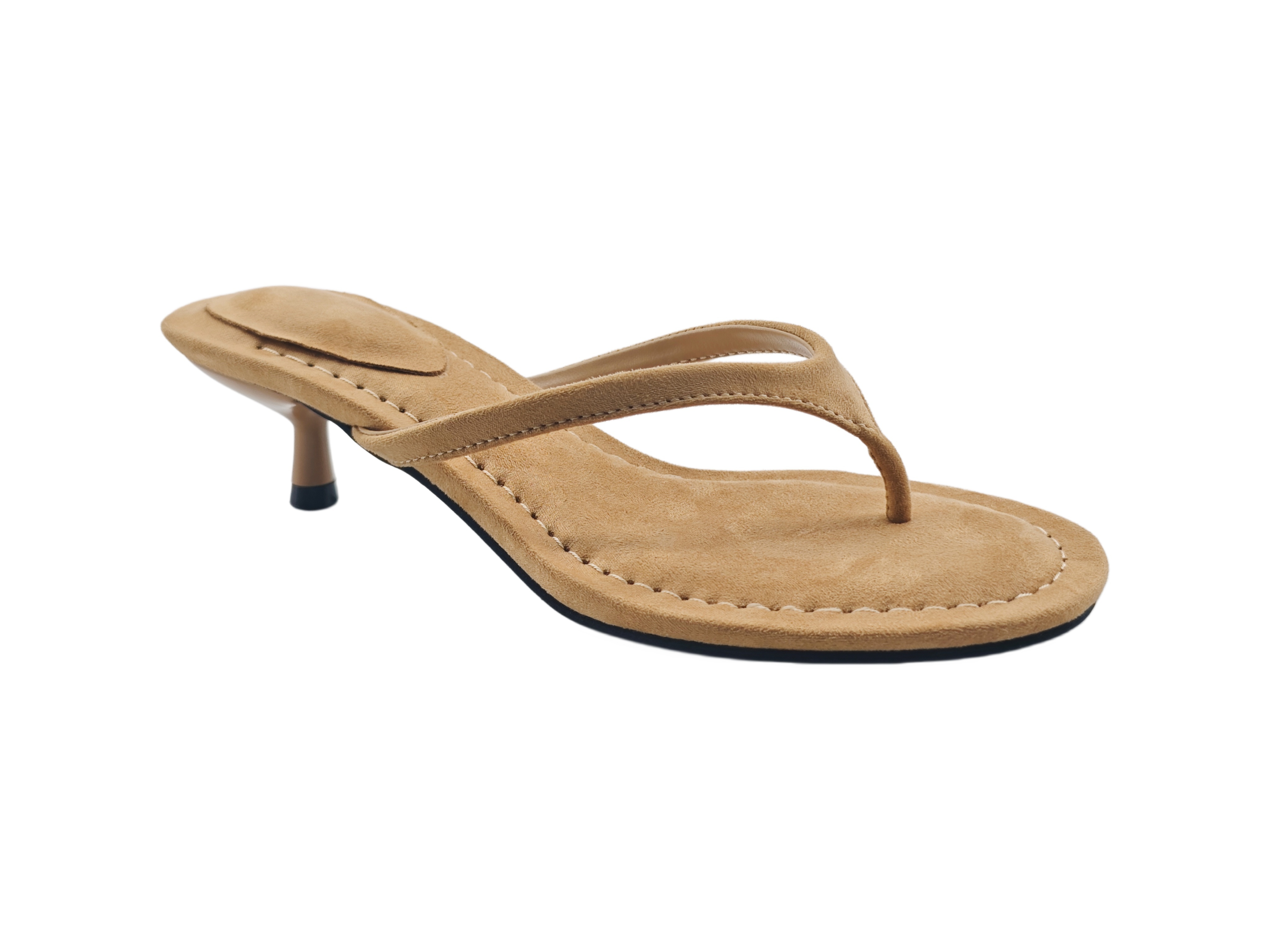 Khaki Suede Kitten Heel Flip Flops,MY SHOP,Khaki Suede Kitten Heel Flip Flops