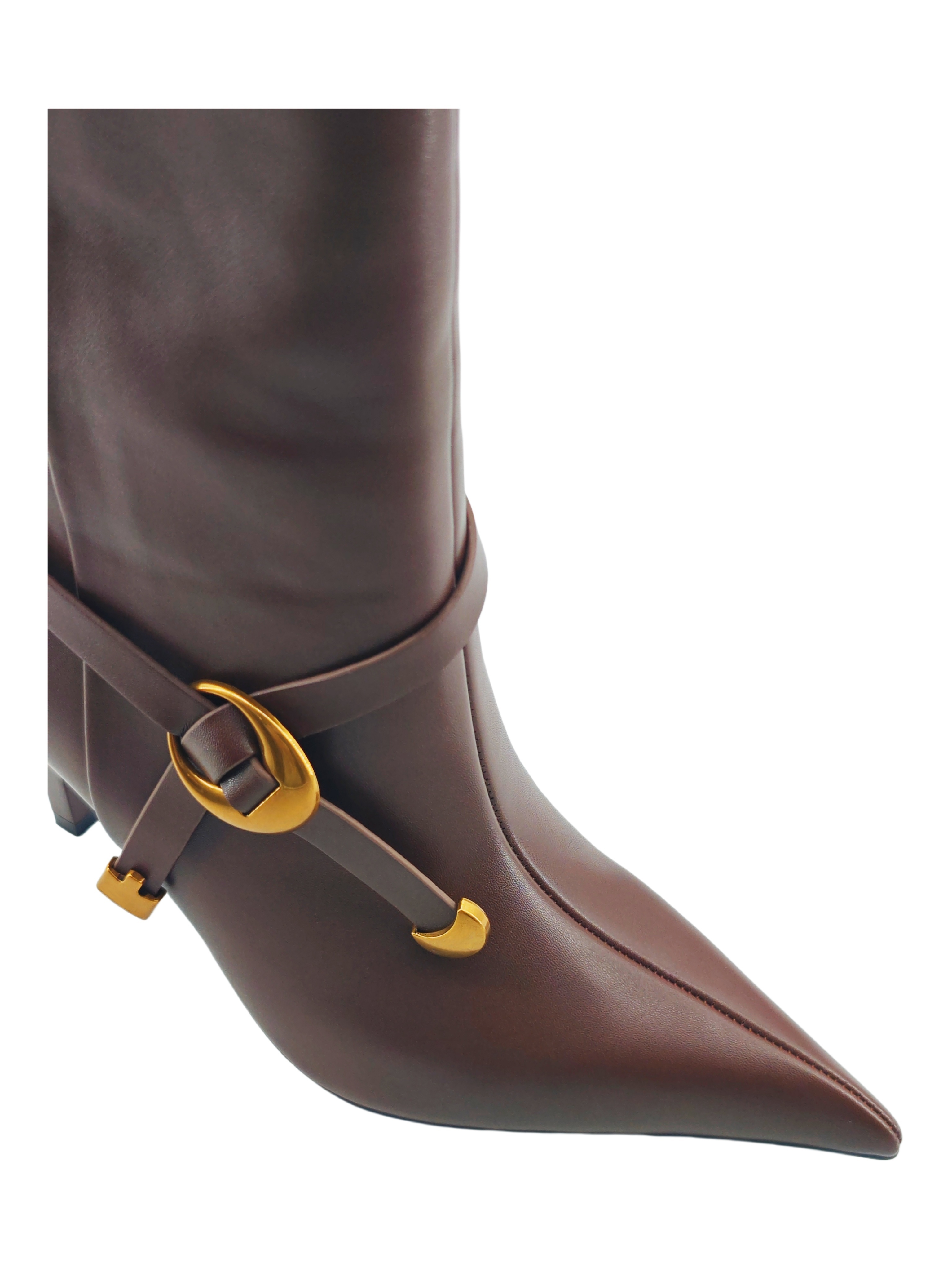 Brown Metal Ring Stiletto Tall Boots,MY SHOP,Brown Metal Ring Stiletto Tall Boots