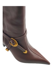 Brown Metal Ring Stiletto Tall Boots,MY SHOP,Brown Metal Ring Stiletto Tall Boots