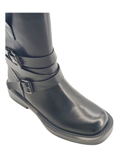 Black Multi Buckle Moto Flat Boots,MY SHOP,Black Multi Buckle Moto Flat Boots