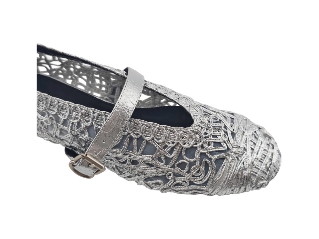Silver Hollow Woven Mary Jane Flats,MY SHOP,Silver Hollow Woven Mary Jane Flats