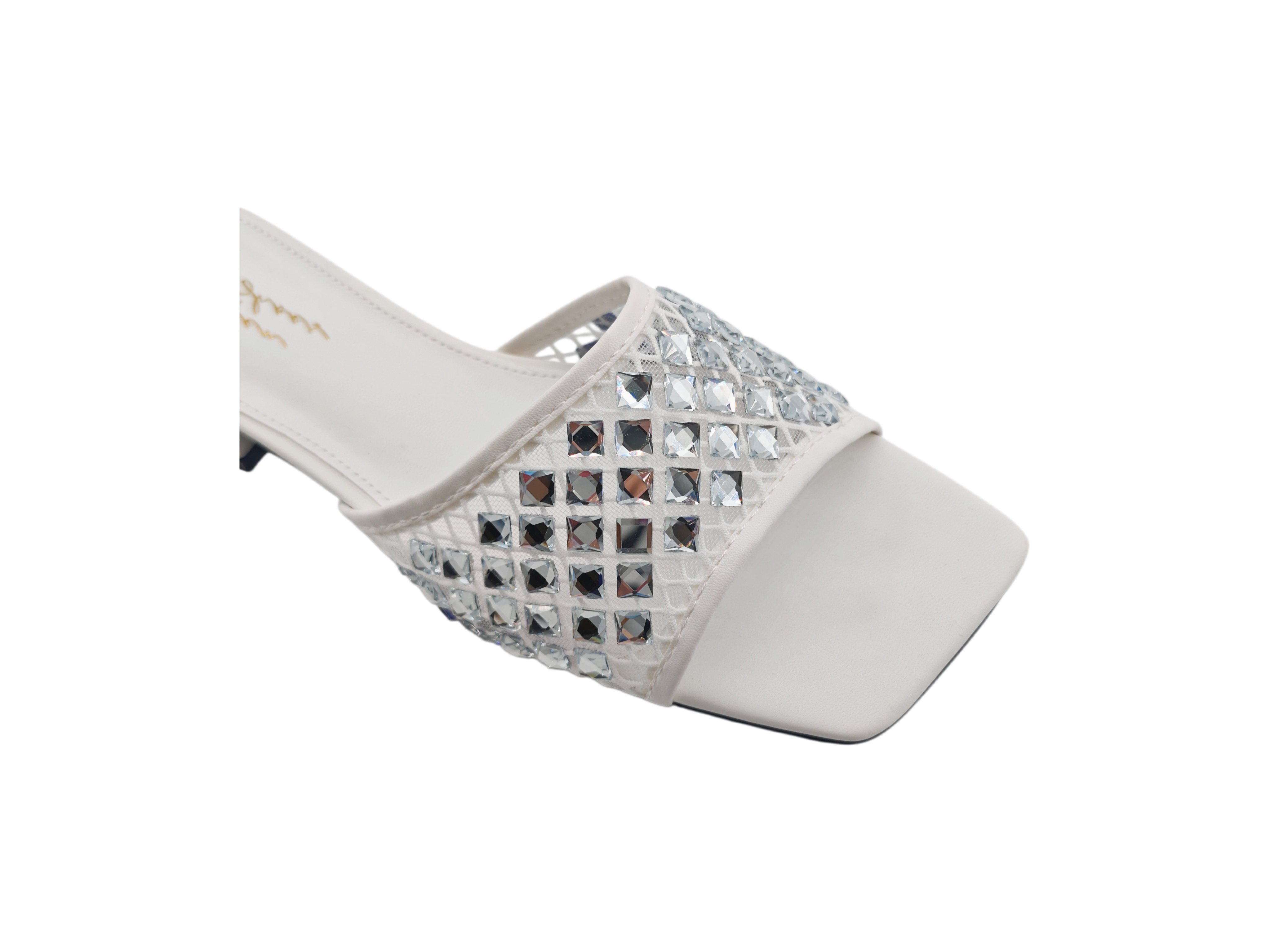 Mesh Rhinestone Square Slide Sandals,MY SHOP,Mesh Rhinestone Square Slide Sandals