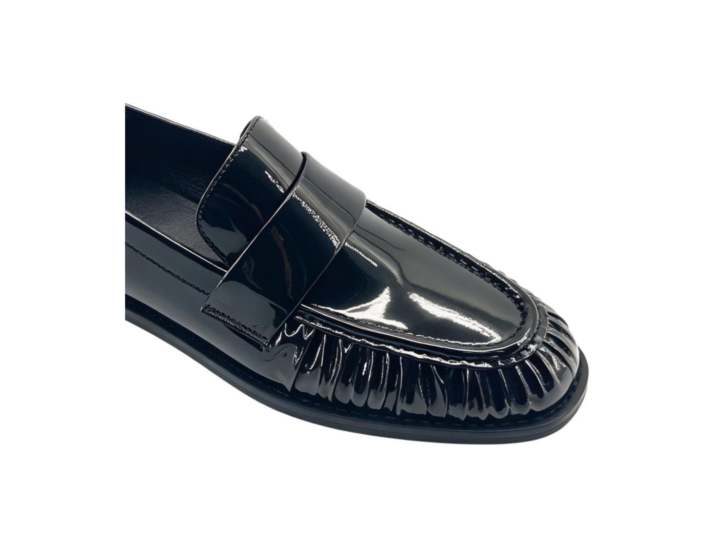 Black Patent Ruched Loafers,MY SHOP,Black Patent Ruched Loafers