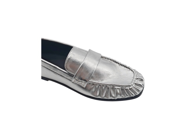 Silver Ruched Metallic Loafers,MY SHOP,Silver Ruched Metallic Loafers