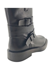 Black Multi Buckle Moto Flat Boots,MY SHOP,Black Multi Buckle Moto Flat Boots