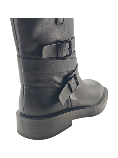 Black Multi Buckle Moto Flat Boots,MY SHOP,Black Multi Buckle Moto Flat Boots