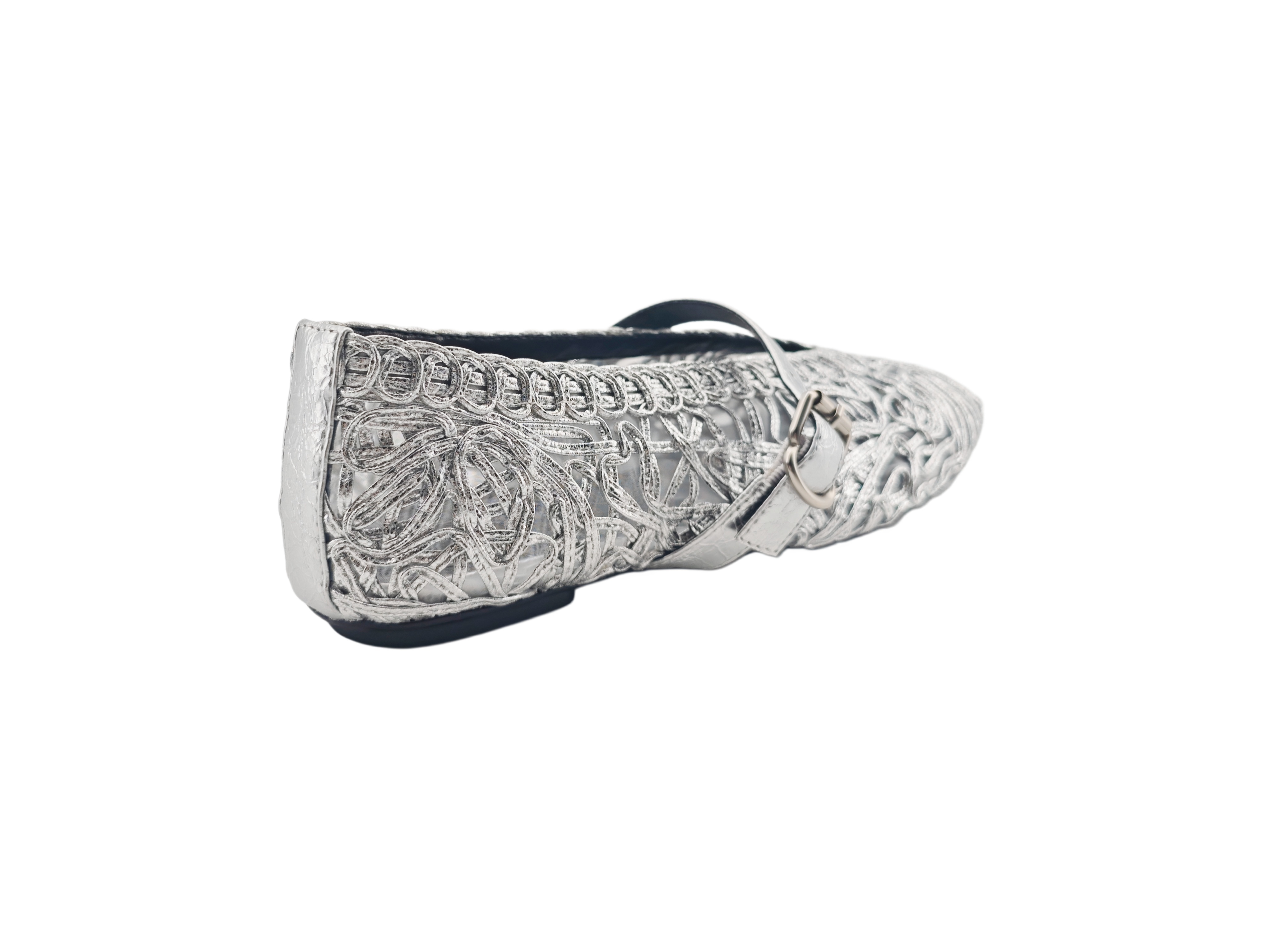 Silver Hollow Woven Mary Jane Flats,MY SHOP,Silver Hollow Woven Mary Jane Flats