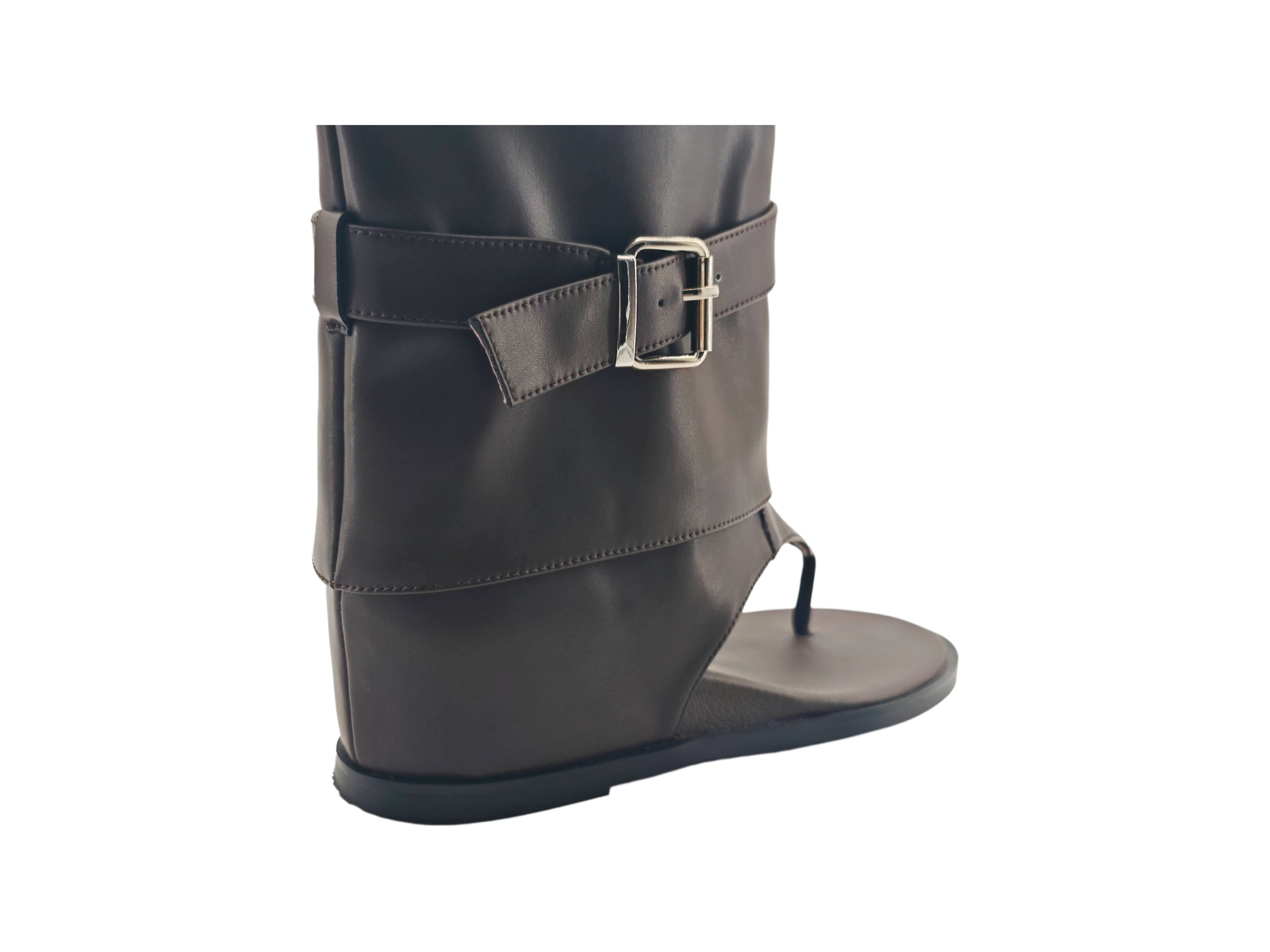 Buckle Thong Mid Calf Sandal Boots,MY SHOP,Buckle Thong Mid Calf Sandal Boots