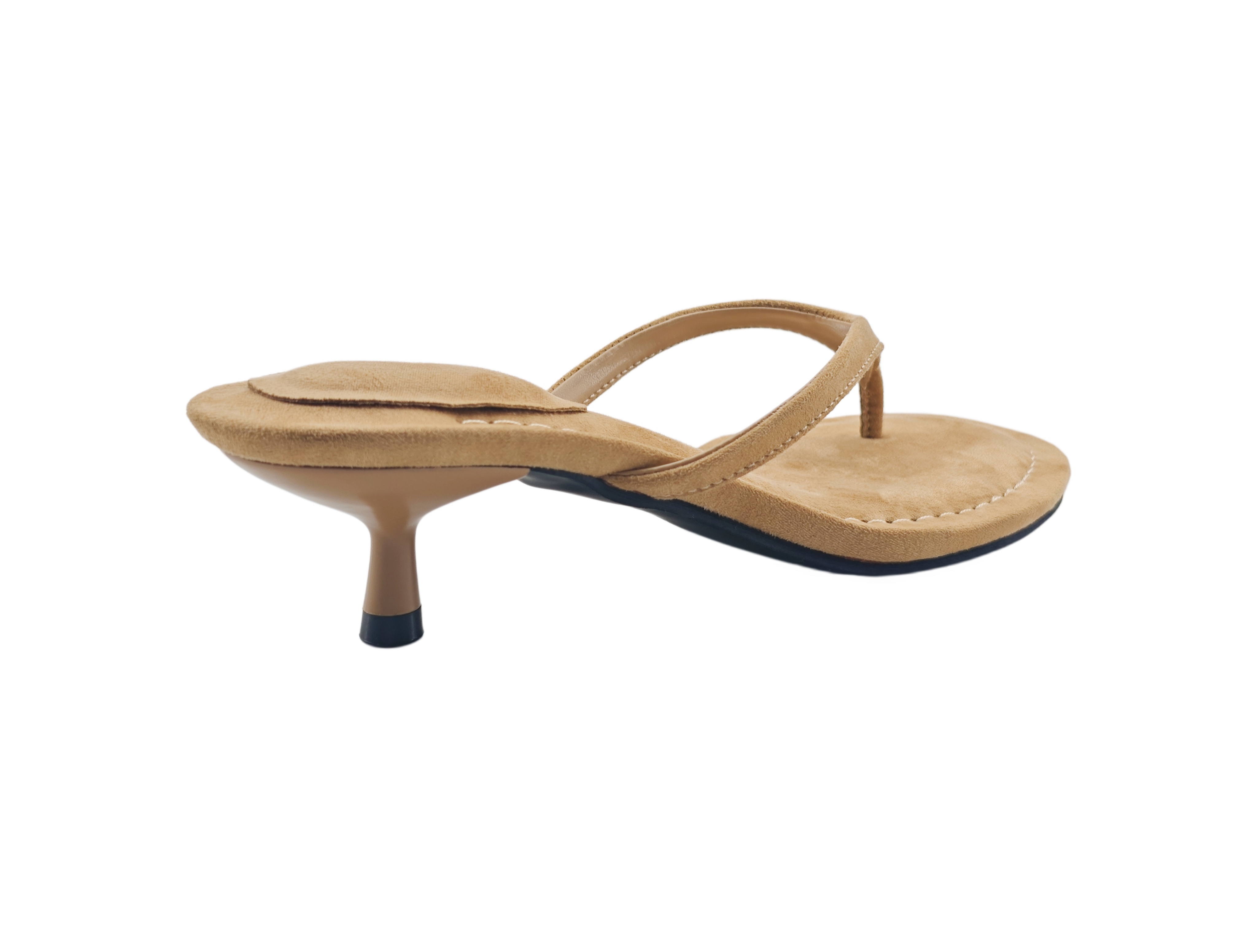 Khaki Suede Kitten Heel Flip Flops,MY SHOP,Khaki Suede Kitten Heel Flip Flops