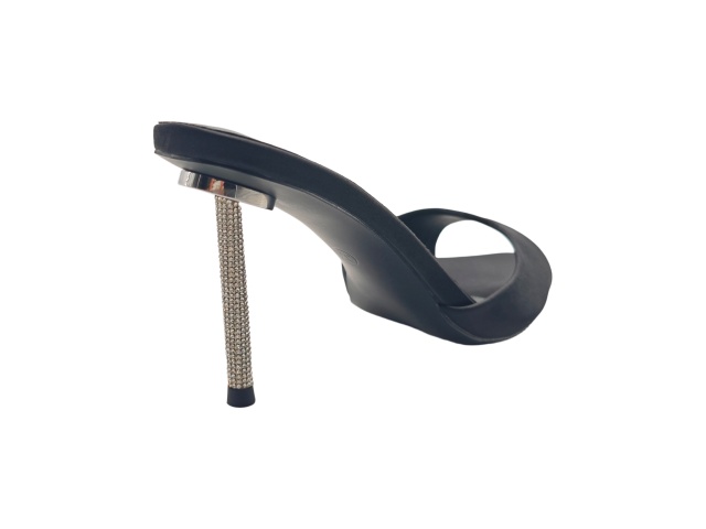 Black Satin Rhinestone Stiletto Mules,MY SHOP,Black Satin Rhinestone Stiletto Mules