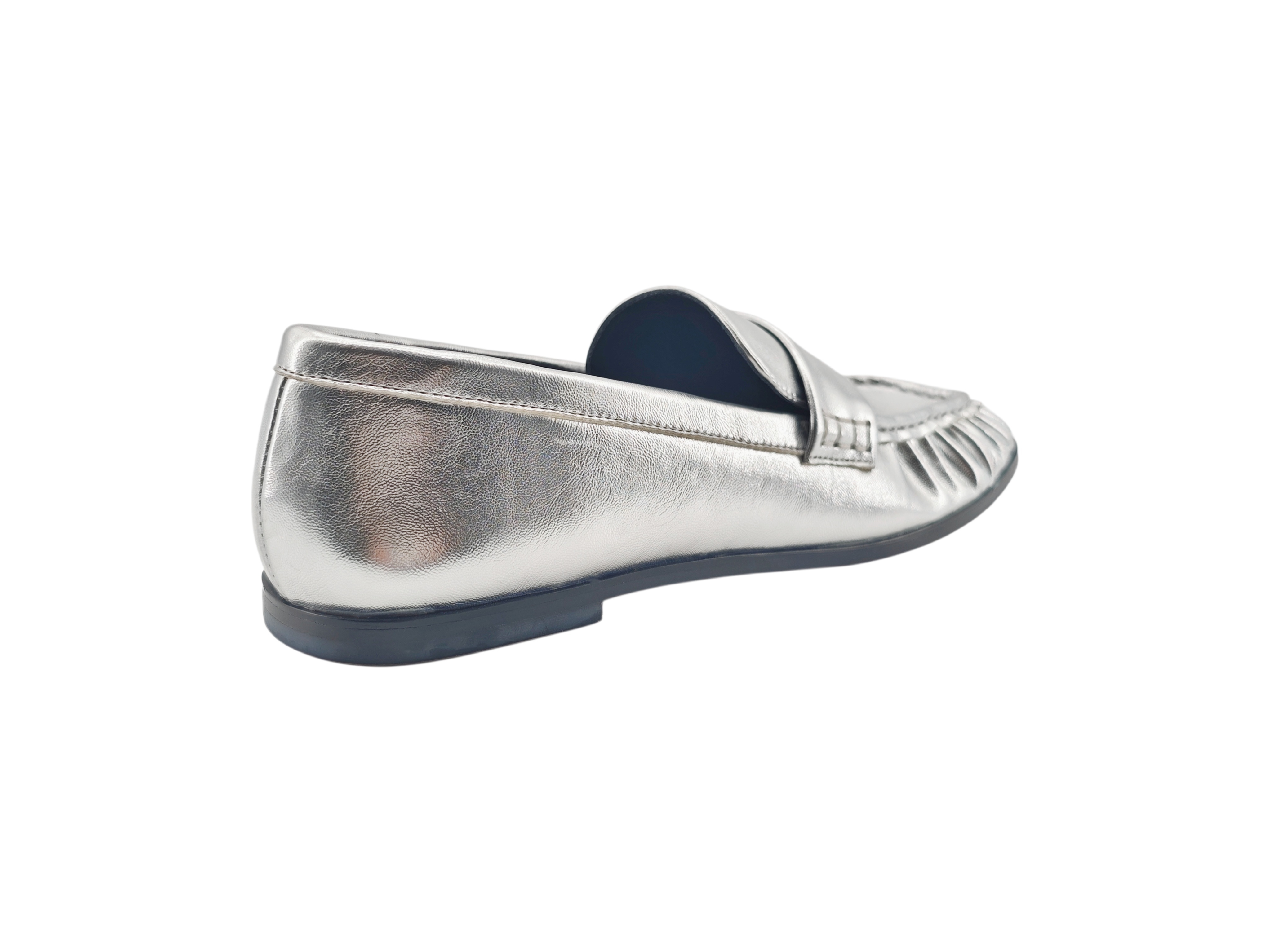 Silver Ruched Metallic Loafers,MY SHOP,Silver Ruched Metallic Loafers