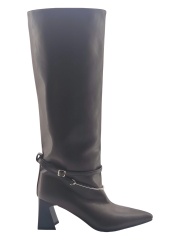 Dark Brown Metal Ring Block Heel Tall Boots,COSMO Footwear,Dark Brown Metal Ring Block Heel Tall Boots