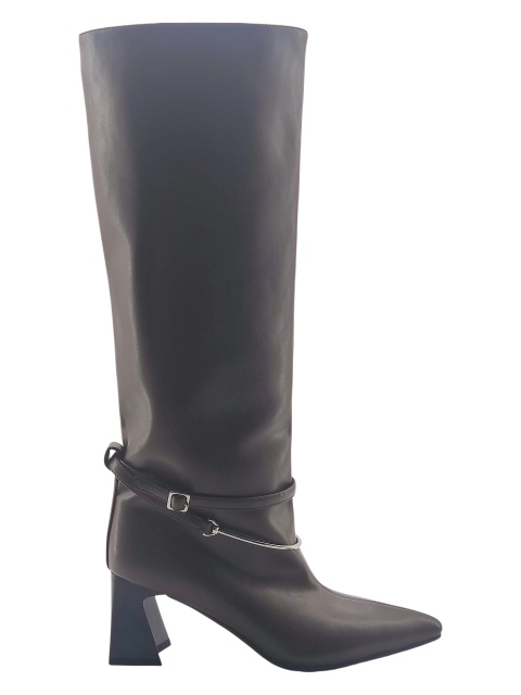 Dark Brown Metal Ring Block Heel Tall Boots,COSMO Footwear,Dark Brown Metal Ring Block Heel Tall Boots
