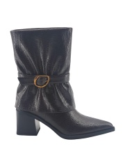 Black Croc Buckle Block Heel Ankle Boots,COSMO Footwear,Black Croc Buckle Block Heel Ankle Boots