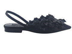 Black Satin Multi Bow Slingback Flats,COSMO Footwear,Black Satin Multi Bow Slingback Flats