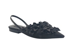 Black Satin Multi Bow Slingback Flats,COSMO Footwear,Black Satin Multi Bow Slingback Flats
