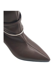 Dark Brown Metal Ring Block Heel Tall Boots,COSMO Footwear,Dark Brown Metal Ring Block Heel Tall Boots