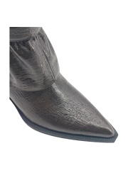 Black Croc Buckle Block Heel Ankle Boots,COSMO Footwear,Black Croc Buckle Block Heel Ankle Boots