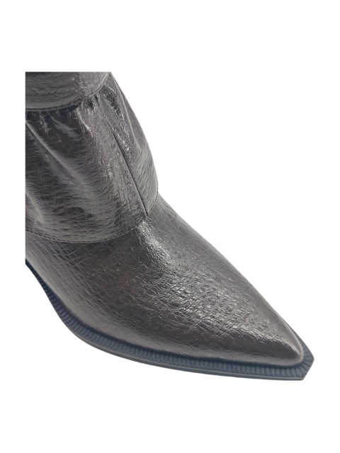 Black Croc Buckle Block Heel Ankle Boots,COSMO Footwear,Black Croc Buckle Block Heel Ankle Boots