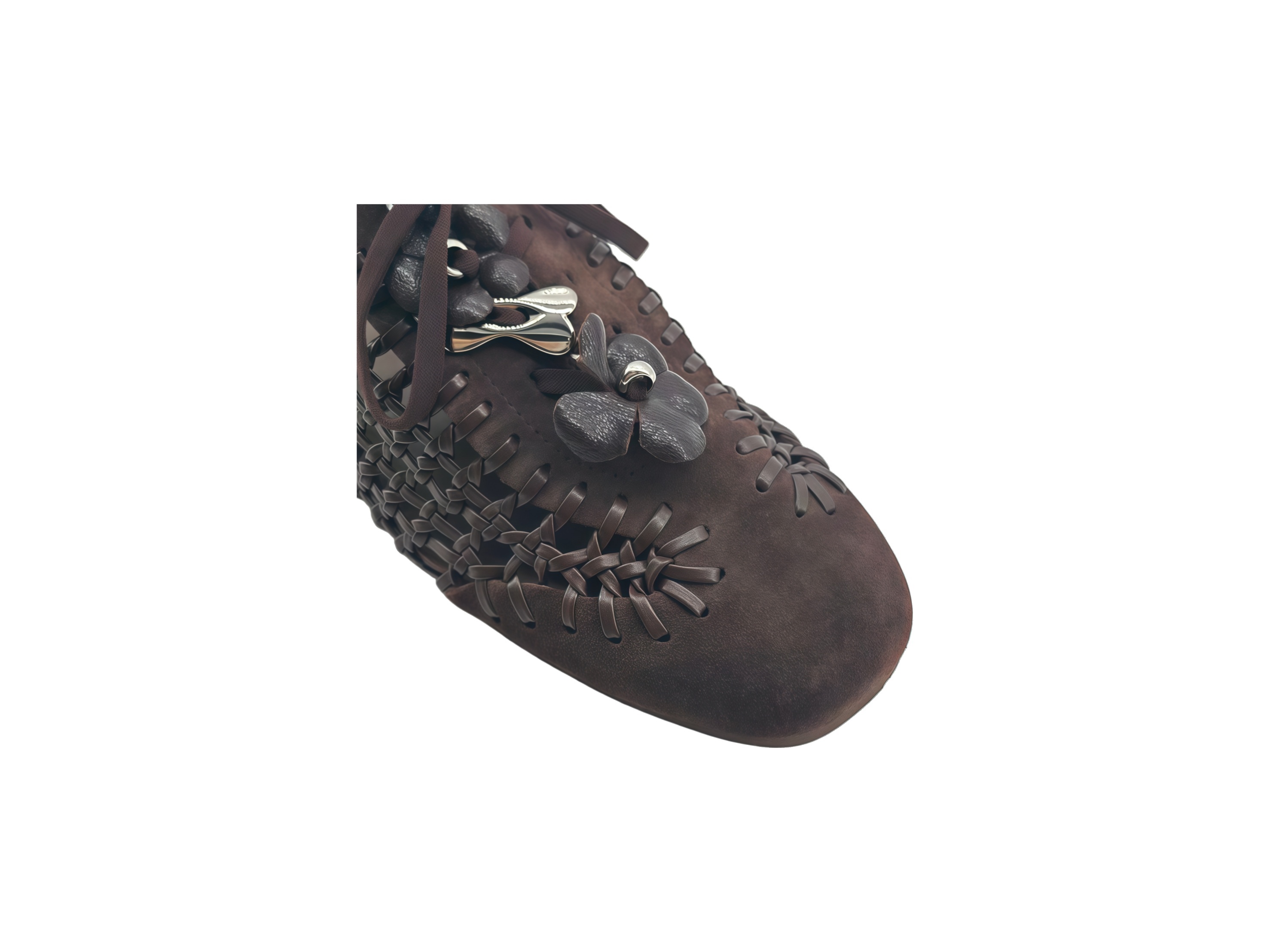 Dark Brown Woven Cutout Lace Flats,COSMO Footwear,Dark Brown Woven Cutout Lace Flats