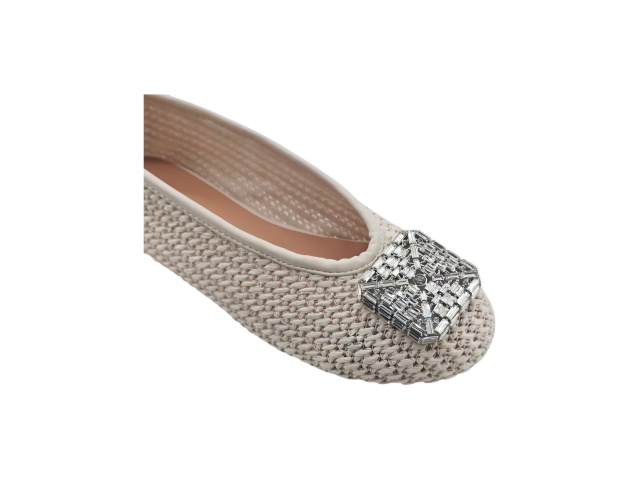 Beige Raffia Rhinestone Square Buckle Ballet Flats,COSMO Footwear,Beige Raffia Rhinestone Square Buckle Ballet Flats