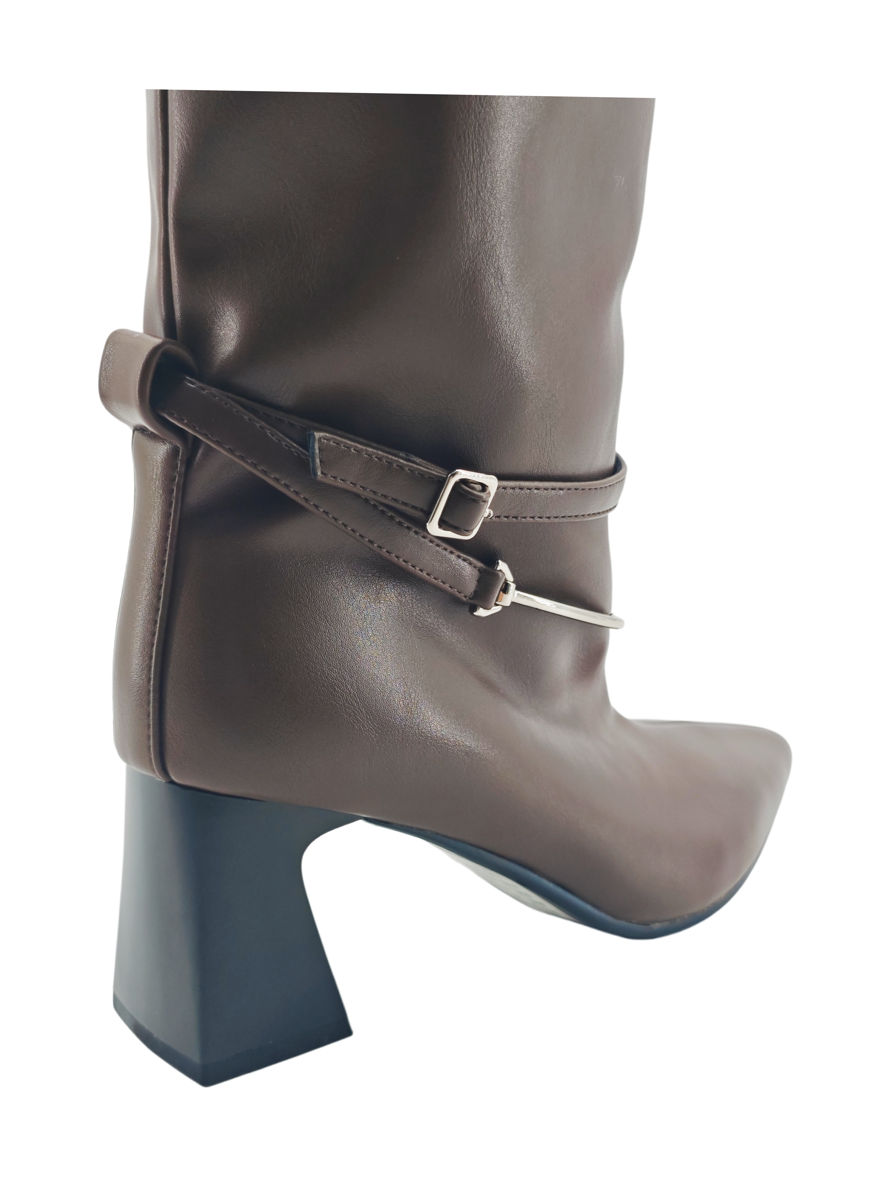 Dark Brown Metal Ring Block Heel Tall Boots,COSMO Footwear,Dark Brown Metal Ring Block Heel Tall Boots