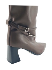 Dark Brown Metal Ring Block Heel Tall Boots,COSMO Footwear,Dark Brown Metal Ring Block Heel Tall Boots
