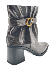 Black Croc Buckle Block Heel Ankle Boots,COSMO Footwear,Black Croc Buckle Block Heel Ankle Boots