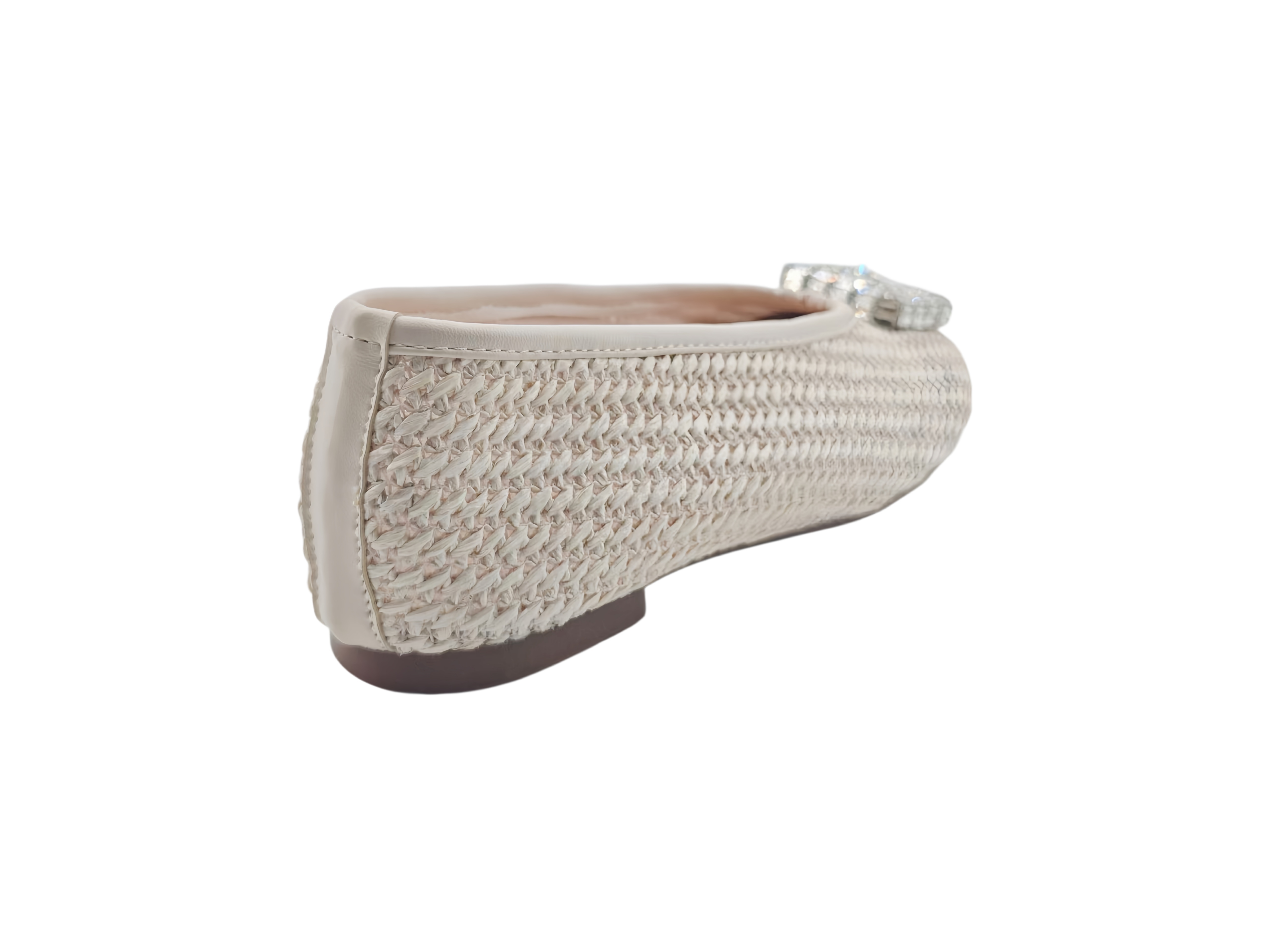Beige Raffia Rhinestone Square Buckle Ballet Flats,COSMO Footwear,Beige Raffia Rhinestone Square Buckle Ballet Flats