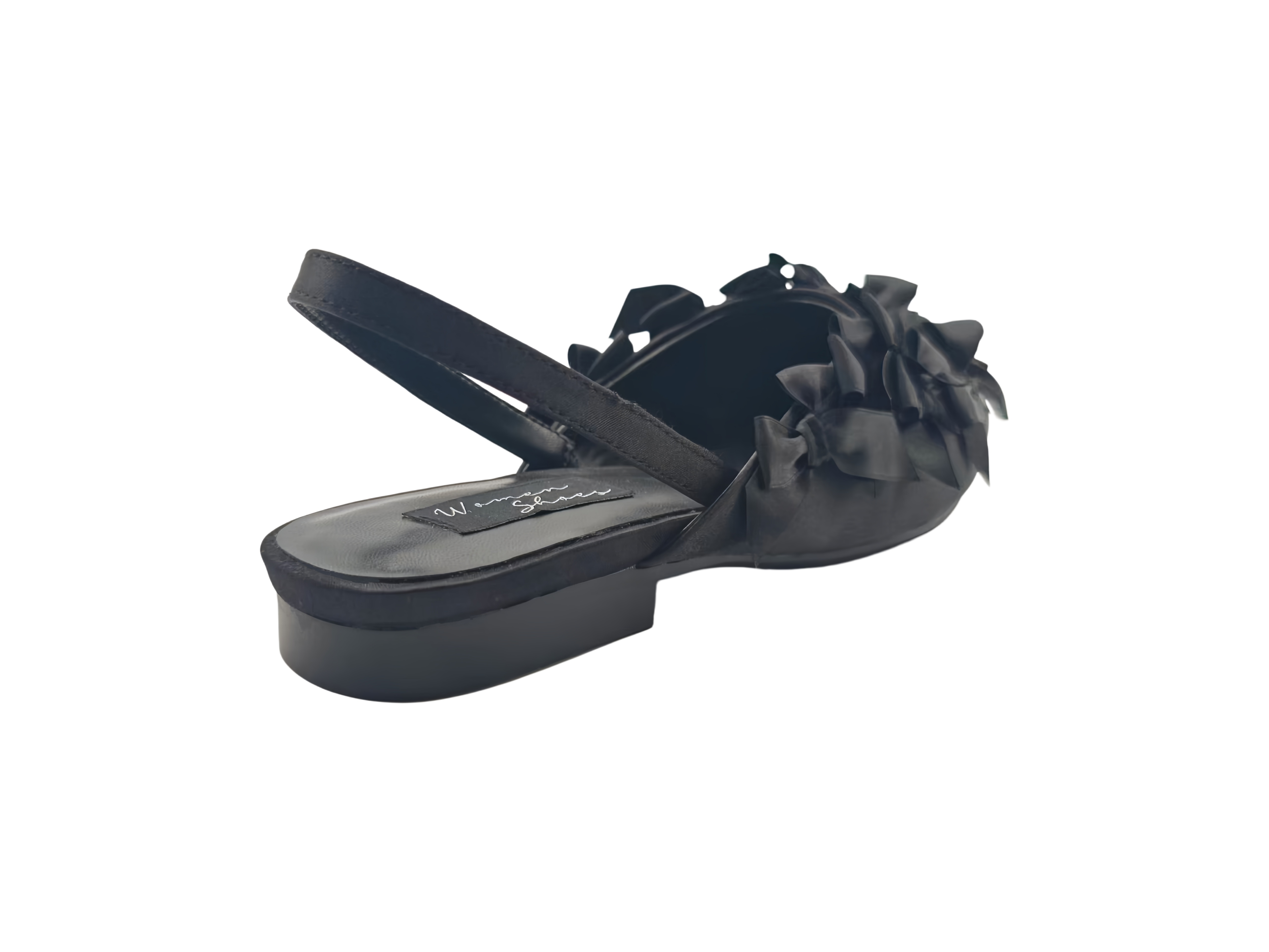 Black Satin Multi Bow Slingback Flats,COSMO Footwear,Black Satin Multi Bow Slingback Flats