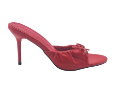 Red Ruched Bow Stiletto Mules,COSMO Footwear,Red Ruched Bow Stiletto Mules
