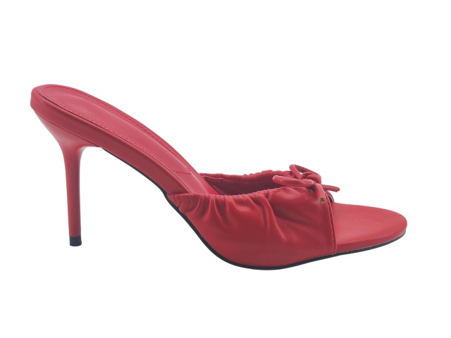 Red Ruched Bow Stiletto Mules,COSMO Footwear,Red Ruched Bow Stiletto Mules