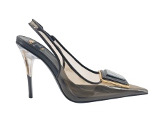 Smoky Clear Square Buckle Slingback Heels,COSMO Footwear,Smoky Clear Square Buckle Slingback Heels