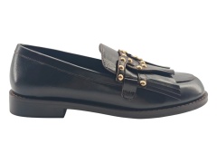Black Rivet Tassel Leather Loafers,COSMO Footwear,Black Rivet Tassel Leather Loafers