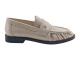 Beige Ruched Textured Gold Stud Loafers