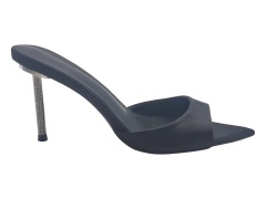 Black Satin Rhinestone Stiletto Mules,COSMO Footwear,Black Satin Rhinestone Stiletto Mules