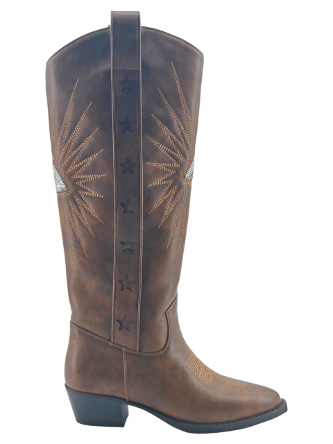 Vintage Brown Star Embroidery Western Tall Boots,COSMO Footwear,Vintage Brown Star Embroidery Western Tall Boots
