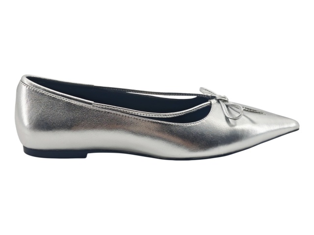 Silver Pointed Tiny Bow Ballet Flats,COSMO Footwear,Silver Pointed Tiny Bow Ballet Flats