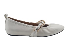 White Twisted Gold Chain Ruched Mary Janes,COSMO Footwear,White Twisted Gold Chain Ruched Mary Janes