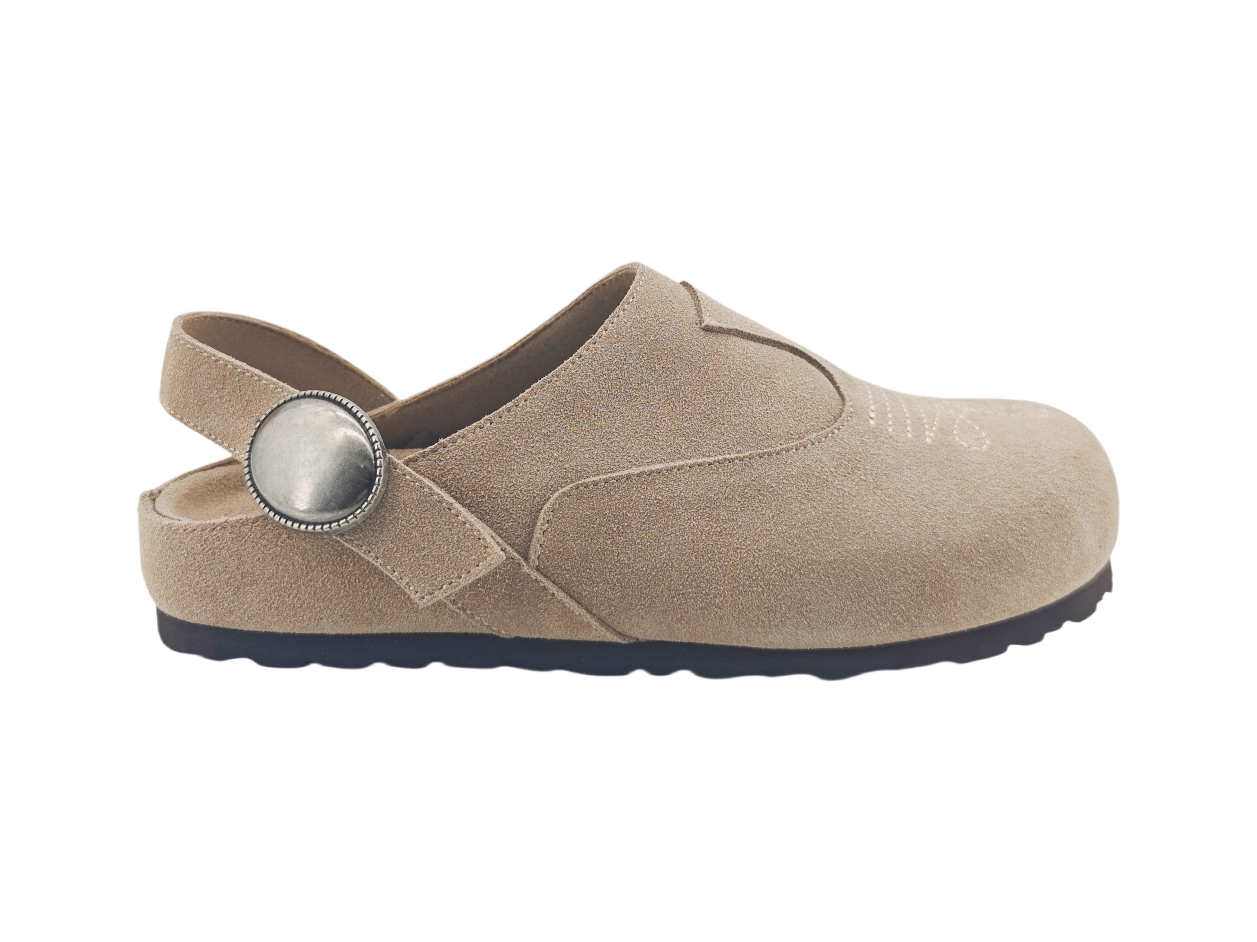 Khaki Suede Slingback Birken Clogs,COSMO Footwear,Khaki Suede Slingback Birken Clogs