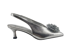 Silver Crystal Flower Pointed Slingback Heels,COSMO Footwear,Silver Crystal Flower Pointed Slingback Heels