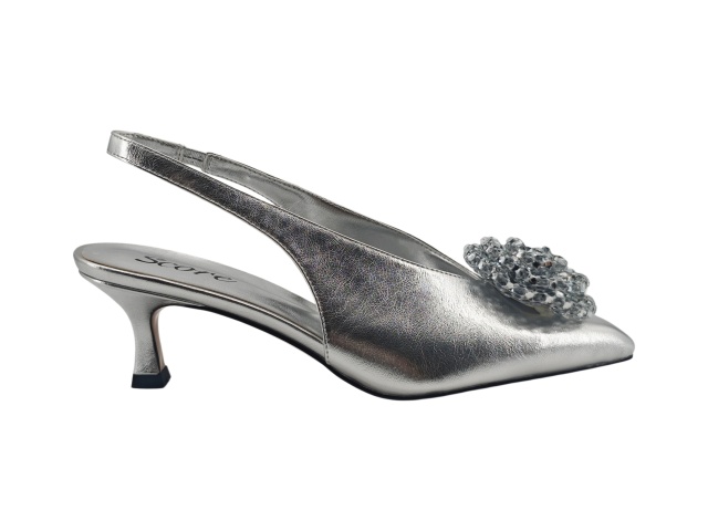 Silver Crystal Flower Pointed Slingback Heels,COSMO Footwear,Silver Crystal Flower Pointed Slingback Heels