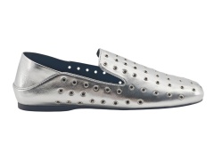 Silver Metallic Eyelet Slip On Loafers,COSMO Footwear,Silver Metallic Eyelet Slip On Loafers