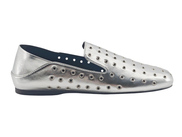 Silver Metallic Eyelet Slip On Loafers,COSMO Footwear,Silver Metallic Eyelet Slip On Loafers