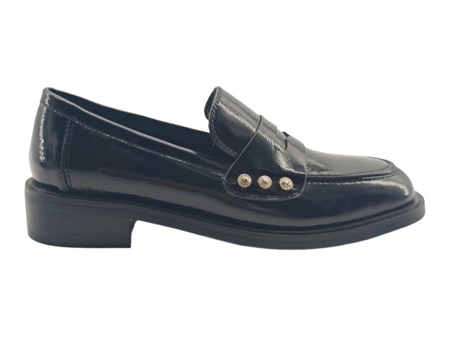 Black Patent Crystal Stud Loafers,COSMO Footwear,Black Patent Crystal Stud Loafers