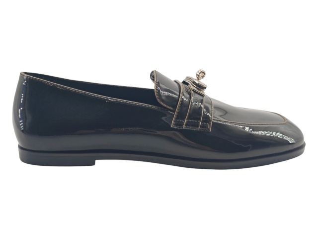 Black Patent Lock Detail Loafers,COSMO Footwear,Black Patent Lock Detail Loafers